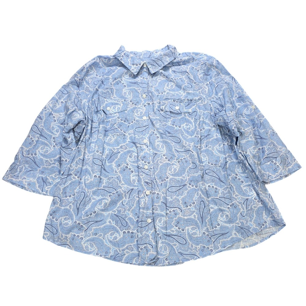 Croft & Barrow 3/4 Roll Tab Sleeve Blouse Shirt Women's 2X Blue Paisley Cotton